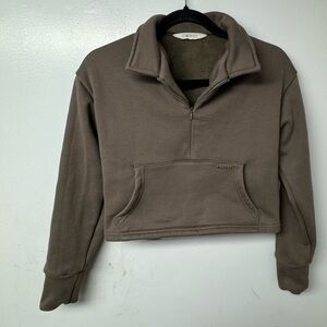 CORIO Active Daydream Crop Pullover XS Brown Fleece Quarter Zip Athleisure R